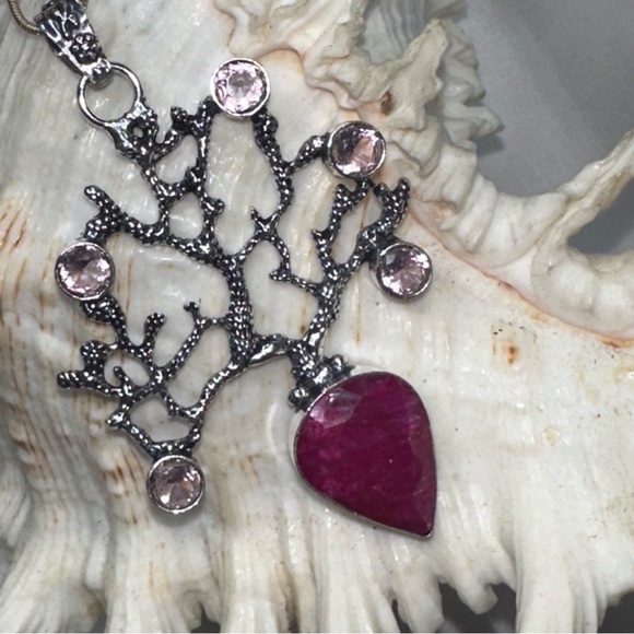 Sale* Ruby + pink quartz coral statement pendant/ car mirror charm - Picture 1 of 13